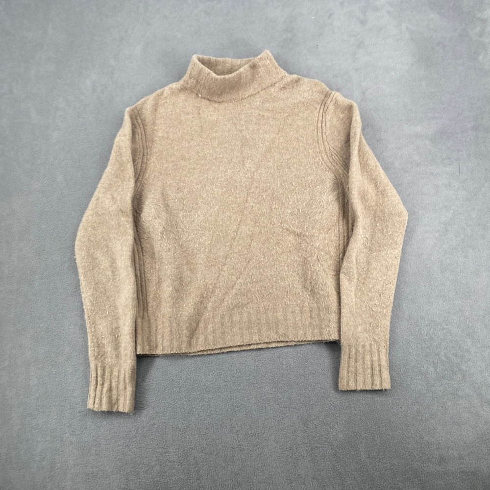 J.Crew Womens Tan Merino Wool Alpaca Blend Mock Neck Sweater Large Heathered